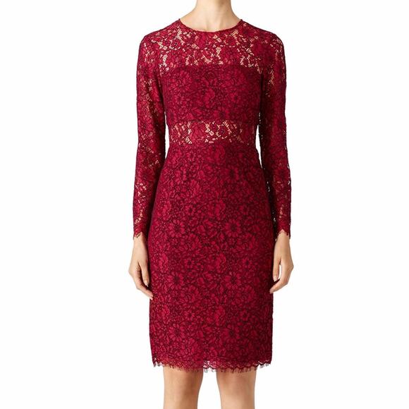 Shoshanna Garnet Illusion Lace Sheath dress red - 2 - Picture 1 of 13